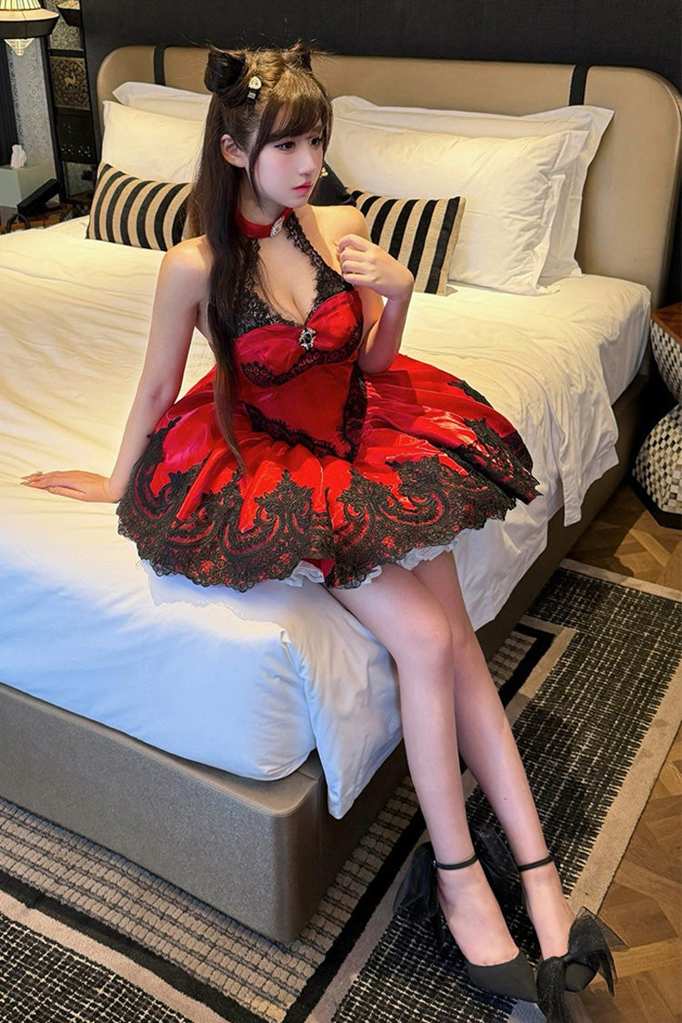 Lolita Jumper Skirt - Lace Cat, Red, Gothic Style, Ballet-Inspired Style, Lace Trim - additional product view 6