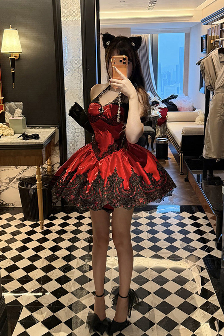 Lolita Jumper Skirt - Lace Cat, Red, Gothic Style, Ballet-Inspired Style, Lace Trim - additional product view 8