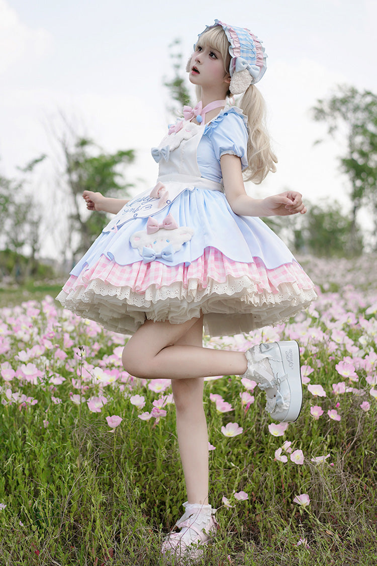 Lolita Jumper Skirt - Lamb Story, 2 Colors, Puff Sleeves, Plaid, Sweet Style - additional product view 6