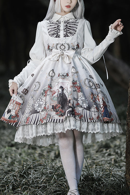 Lolita Jumper Skirt - Lapel Collar Fairy Tale, Black, Gothic Style, Printed, Long Sleeves - main product image