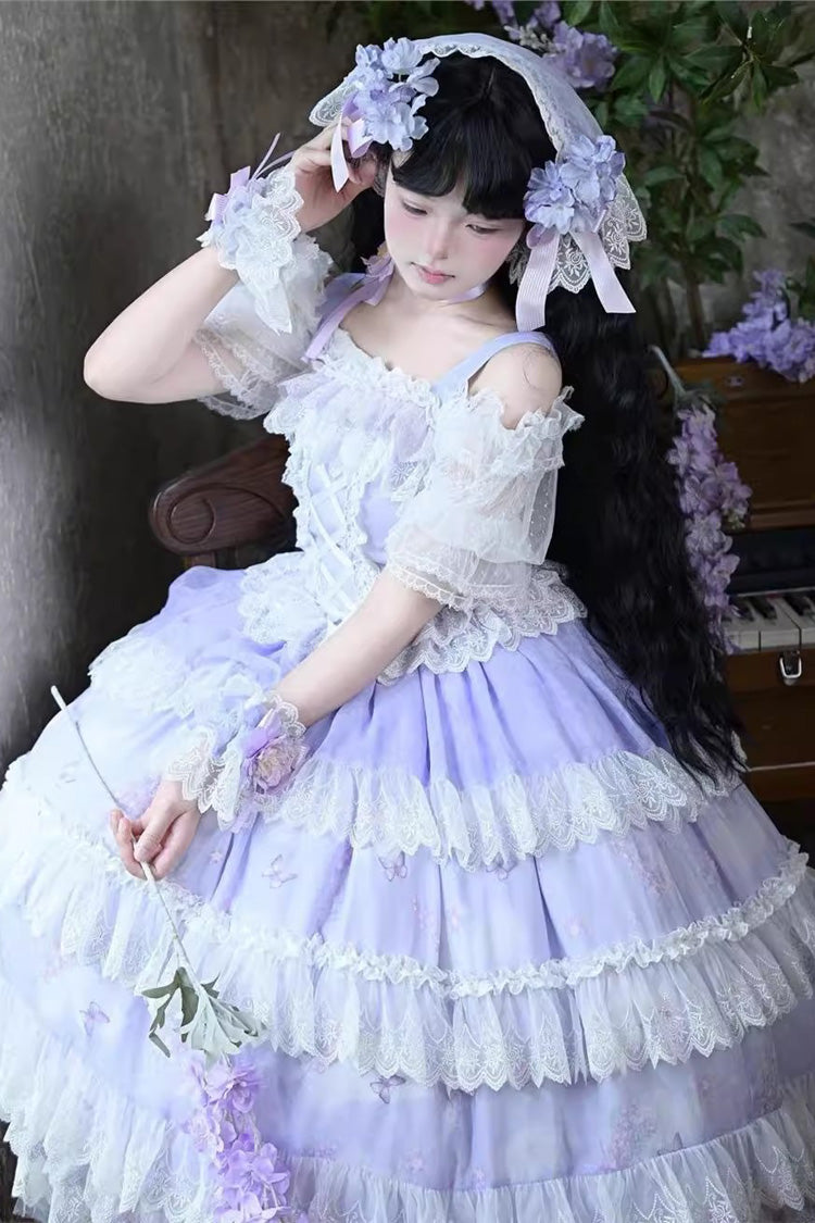 Lolita Jumper Skirt - Lavender, Purple, Printed, Layered, Lace-Up - additional product view 2