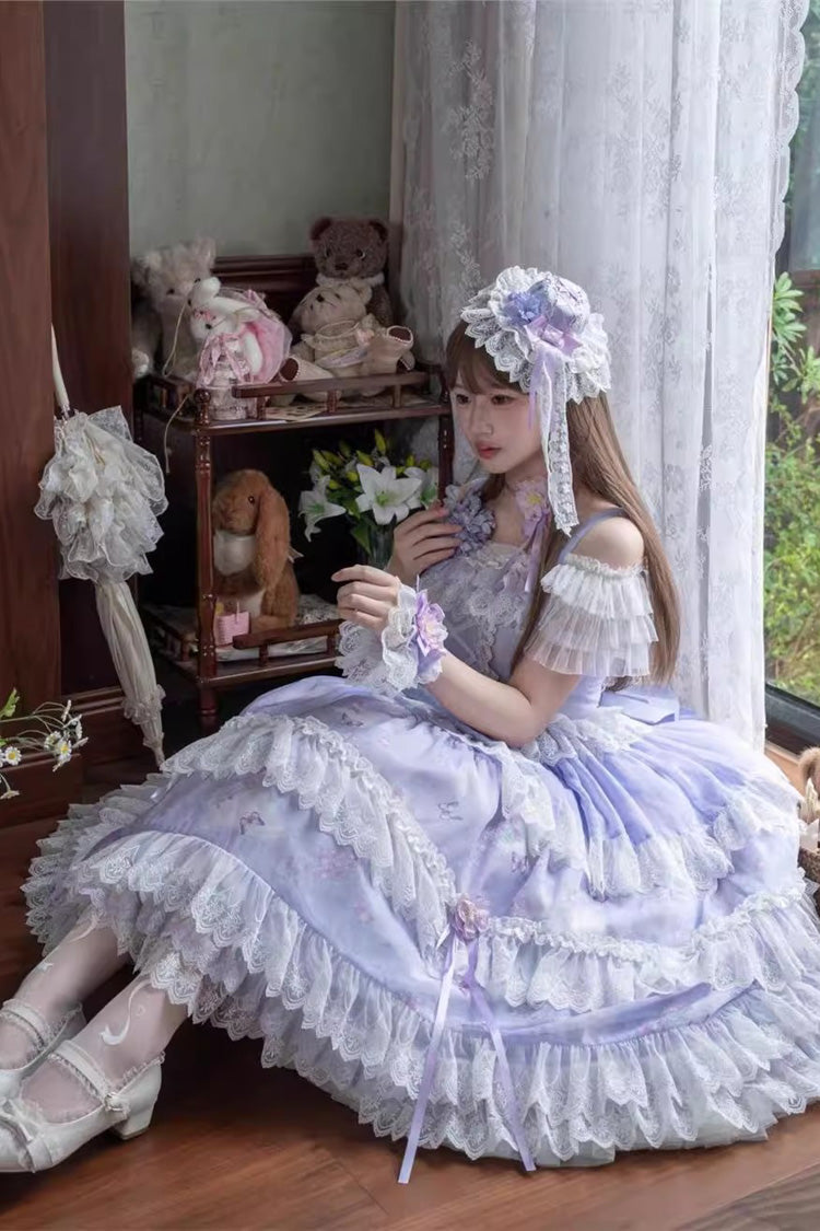 Lolita Jumper Skirt - Lavender, Purple, Printed, Layered, Lace-Up - additional product view 4