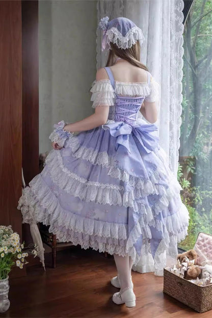 Lolita Jumper Skirt - Lavender, Purple, Printed, Layered, Lace-Up - additional product view 5