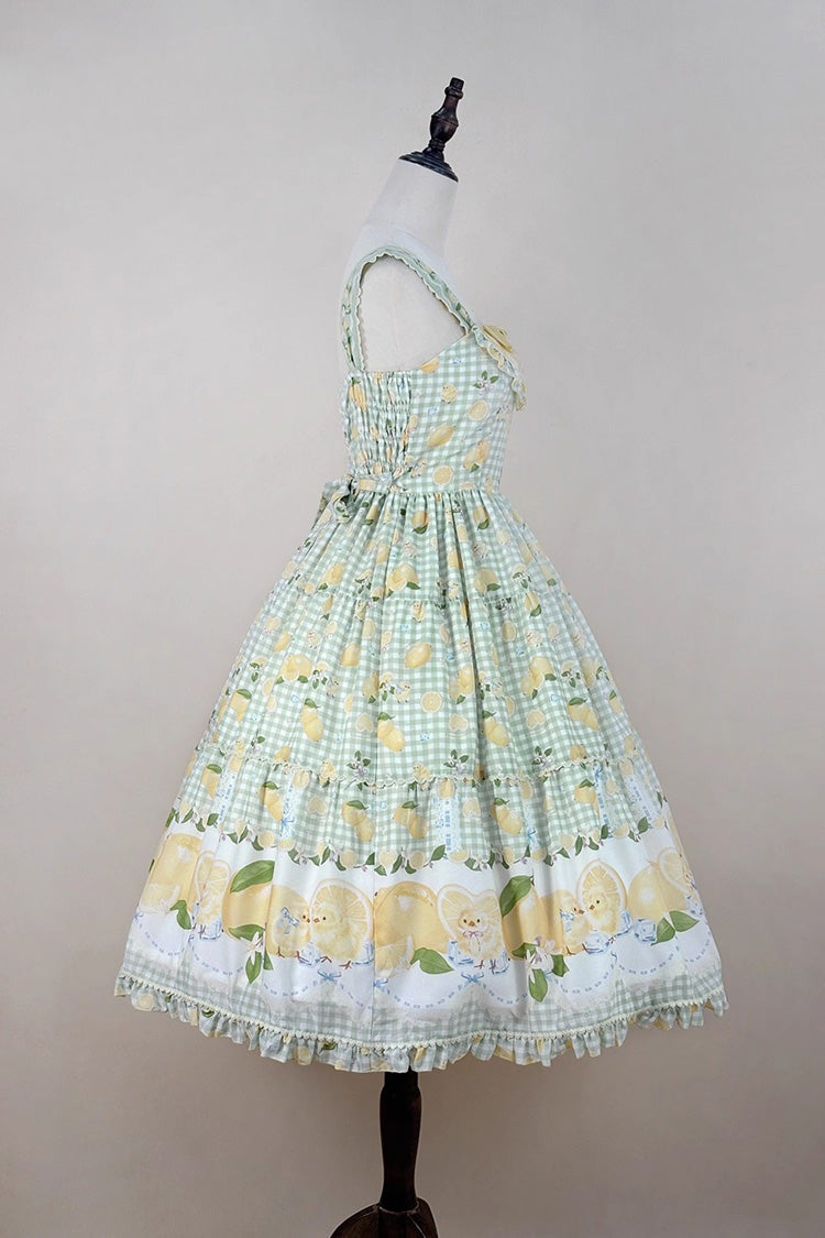 Lolita Jumper Skirt - Lemon Chicken, Green, Long Length, Bow Detail, Lace Trim - additional product view 2