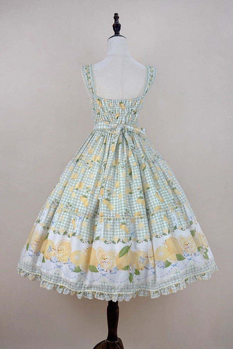 Lolita Jumper Skirt - Lemon Chicken, Green, Long Length, Bow Detail, Lace Trim - additional product view 4