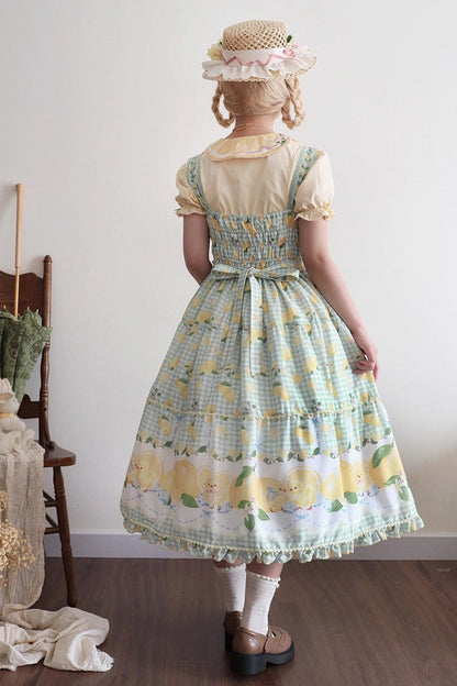 Lolita Jumper Skirt - Lemon Chicken, Green, Long Length, Bow Detail, Lace Trim - additional product view 7