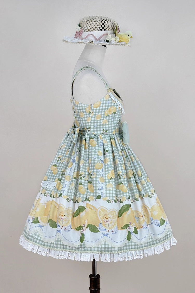 Lolita Jumper Skirt - Lemon Chicken, Green, Printed, Sweet Style, Bow Detail - additional product view 7