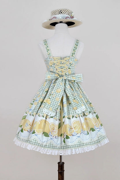 Lolita Jumper Skirt - Lemon Chicken, Green, Printed, Sweet Style, Bow Detail - additional product view 8
