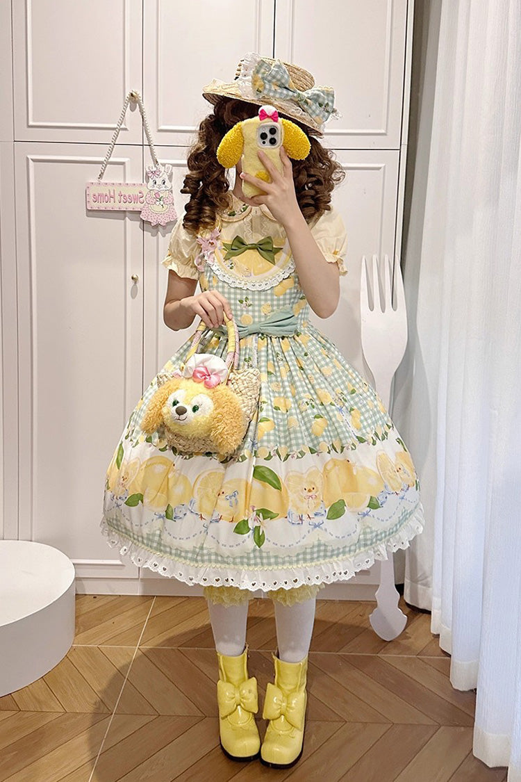 Lolita Jumper Skirt - Lemon Chicken, Green, Printed, Sweet Style, Bow Detail - additional product view 9
