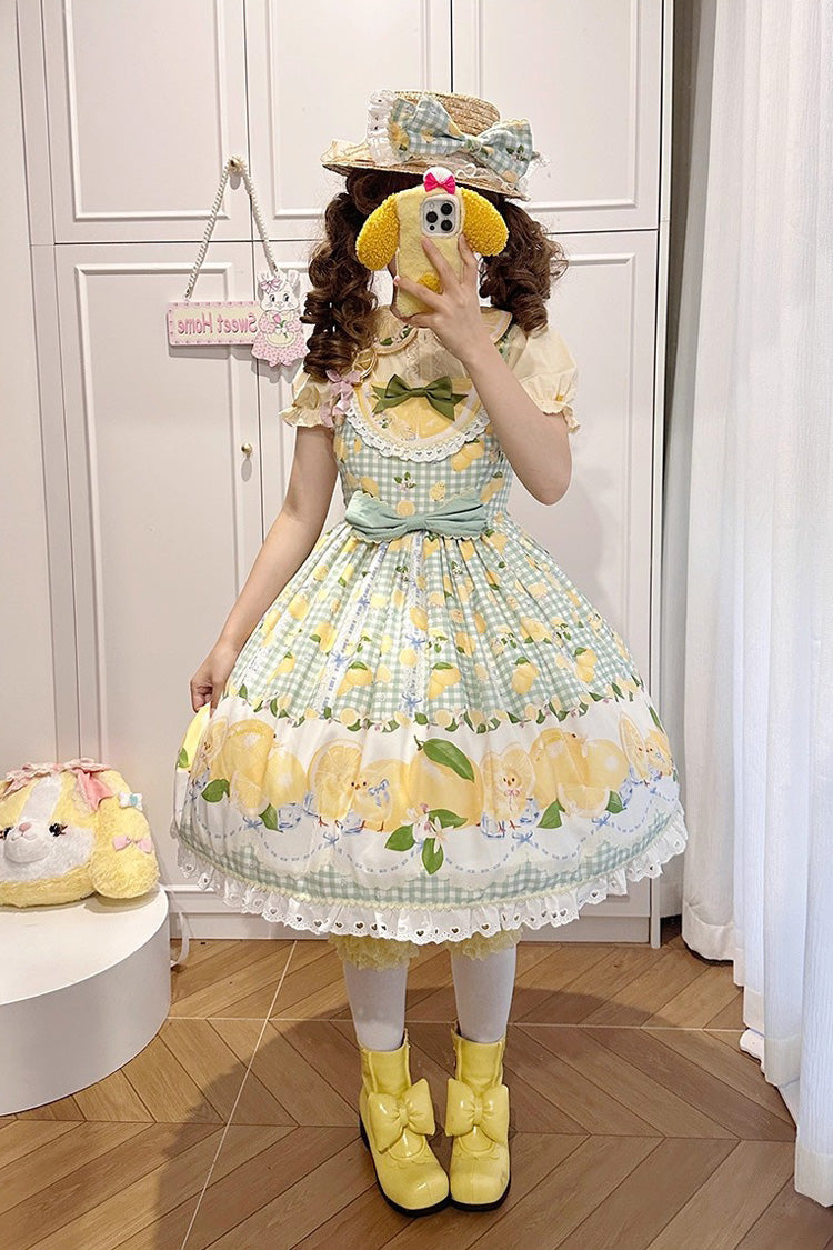 Lolita Jumper Skirt - Lemon Chicken, Green, Printed, Sweet Style, Bow Detail - additional product view 10