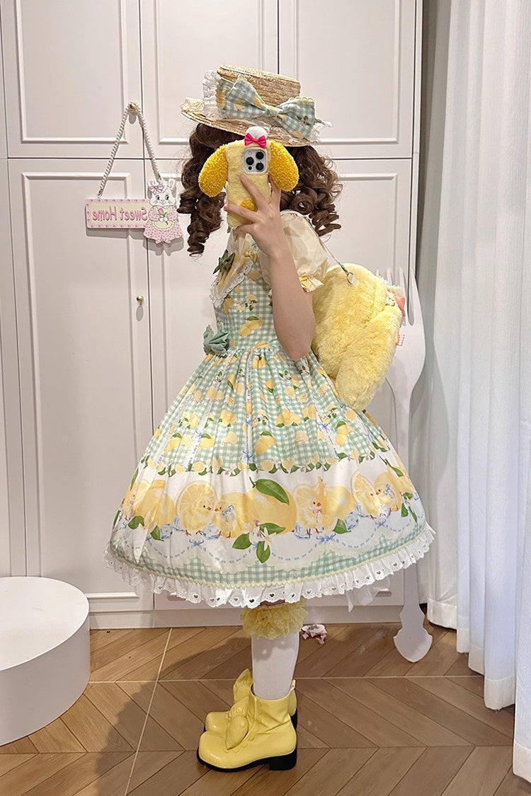 Lolita Jumper Skirt - Lemon Chicken, Green, Printed, Sweet Style, Bow Detail - additional product view 11