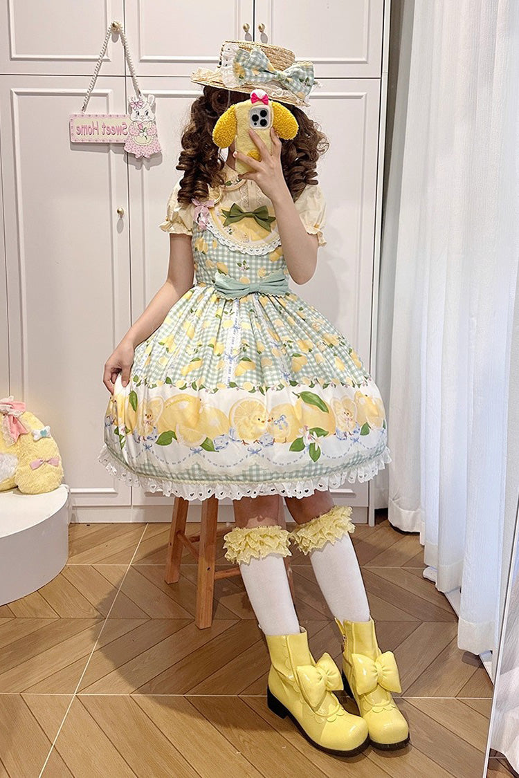 Lolita Jumper Skirt - Lemon Chicken, Green, Printed, Sweet Style, Bow Detail - additional product view 13