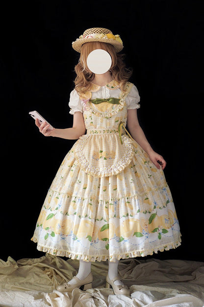 Lolita Jumper Skirt - Lemon Chicken, Yellow, Long Length, Ruffled, Printed - additional product view 2