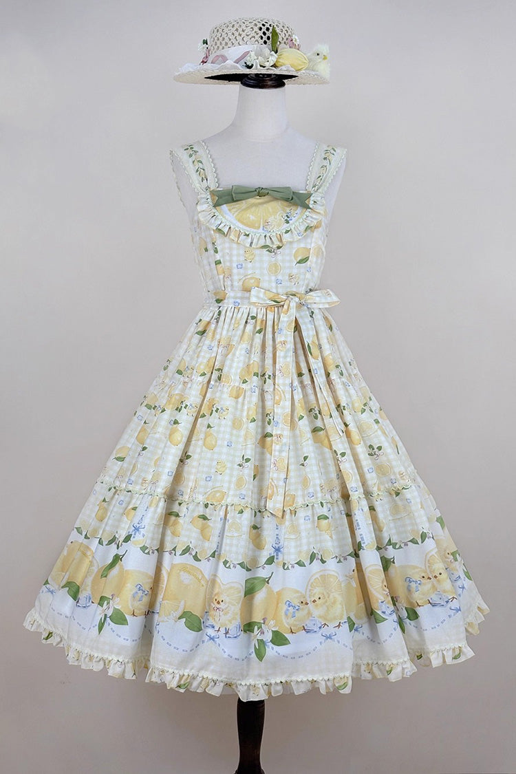 Lolita Jumper Skirt - Lemon Chicken, Yellow, Long Length, Ruffled, Printed - additional product view 3