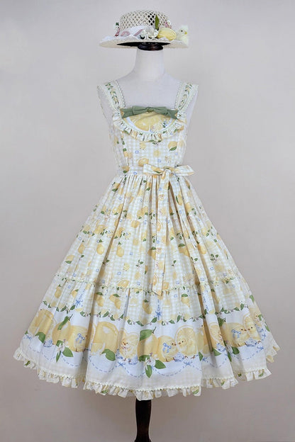 Lolita Jumper Skirt - Lemon Chicken, Yellow, Long Length, Ruffled, Printed - additional product view 3