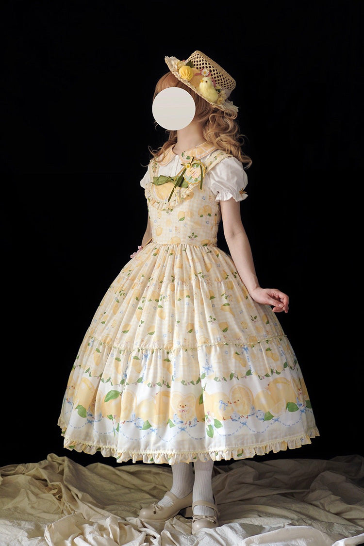 Lolita Jumper Skirt - Lemon Chicken, Yellow, Long Length, Ruffled, Printed - additional product view 4