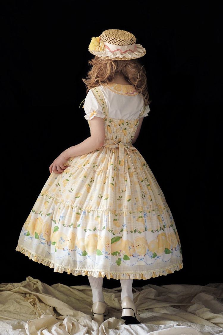 Lolita Jumper Skirt - Lemon Chicken, Yellow, Long Length, Ruffled, Printed - additional product view 5