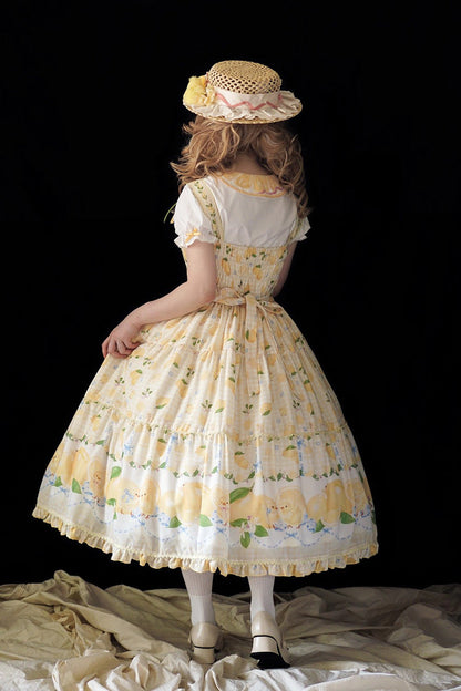 Lolita Jumper Skirt - Lemon Chicken, Yellow, Long Length, Ruffled, Printed - additional product view 5