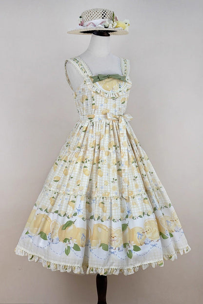 Lolita Jumper Skirt - Lemon Chicken, Yellow, Long Length, Ruffled, Printed - additional product view 6
