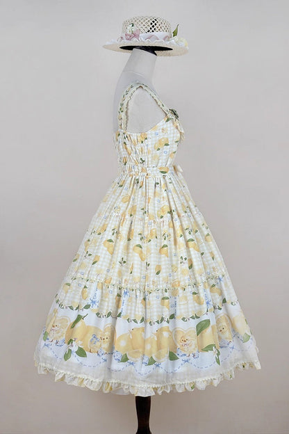 Lolita Jumper Skirt - Lemon Chicken, Yellow, Long Length, Ruffled, Printed - additional product view 7