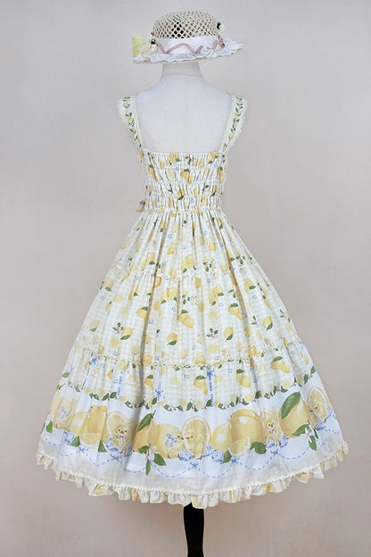 Lolita Jumper Skirt - Lemon Chicken, Yellow, Long Length, Ruffled, Printed - additional product view 8