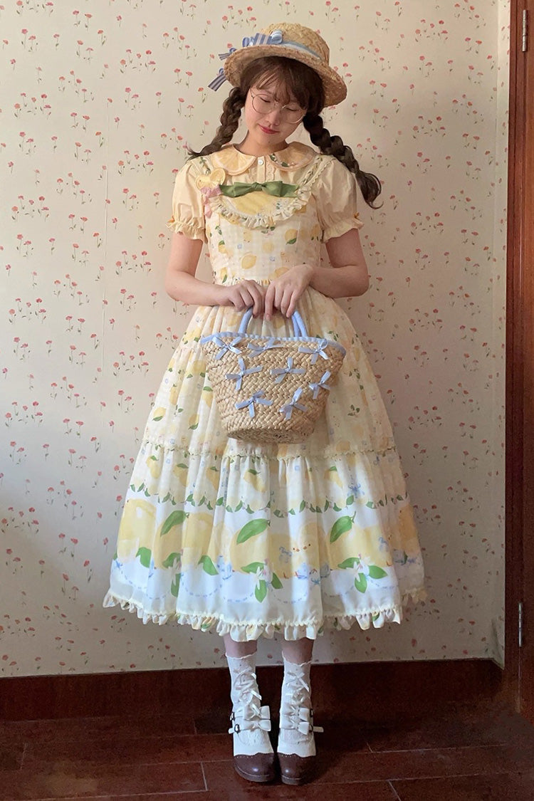 Lolita Jumper Skirt - Lemon Chicken, Yellow, Long Length, Ruffled, Printed - additional product view 11