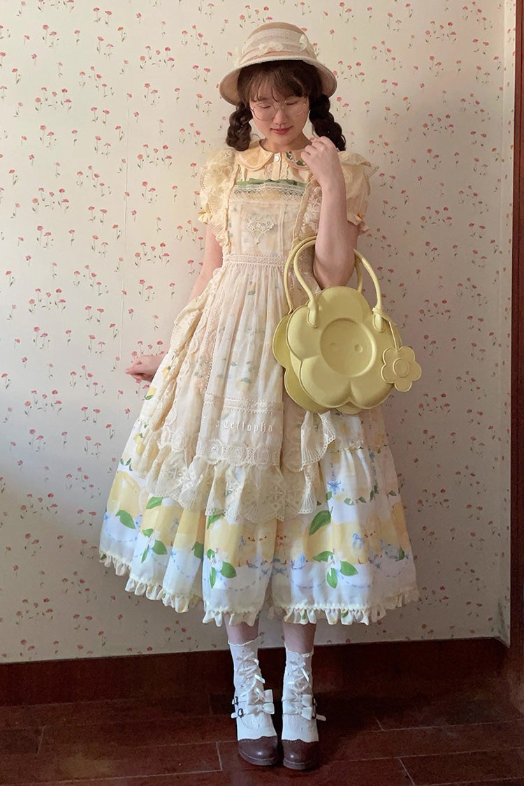 Lolita Jumper Skirt - Lemon Chicken, Yellow, Long Length, Ruffled, Printed - additional product view 12