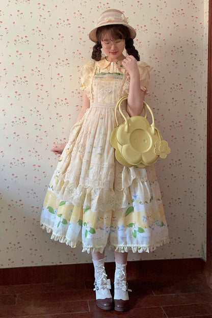 Lolita Jumper Skirt - Lemon Chicken, Yellow, Long Length, Ruffled, Printed - additional product view 12