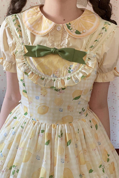 Lolita Jumper Skirt - Lemon Chicken, Yellow, Long Length, Ruffled, Printed - additional product view 14