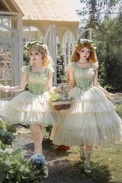 Lolita Jumper Skirt - Letters & Poems · Whisper Of, Green, Square Collar, Layered - additional product view 2