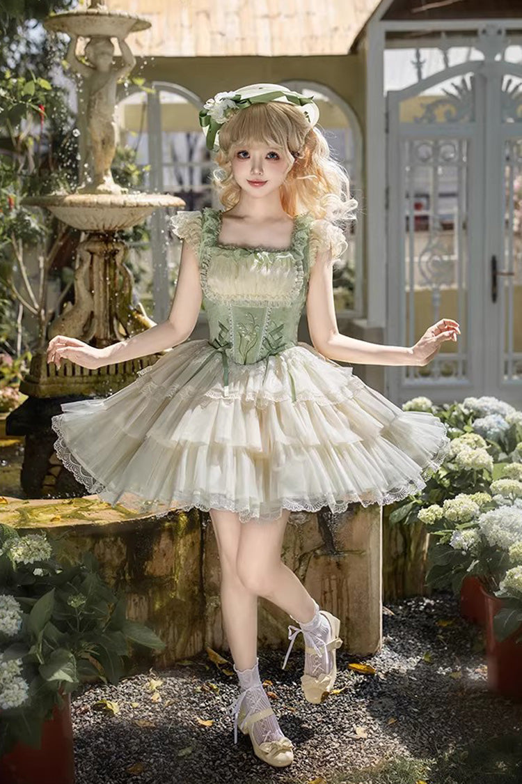 Lolita Jumper Skirt - Letters & Poems · Whisper Of, Green, Square Collar, Layered - additional product view 3
