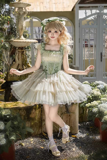Lolita Jumper Skirt - Letters & Poems · Whisper Of, Green, Square Collar, Layered - additional product view 3