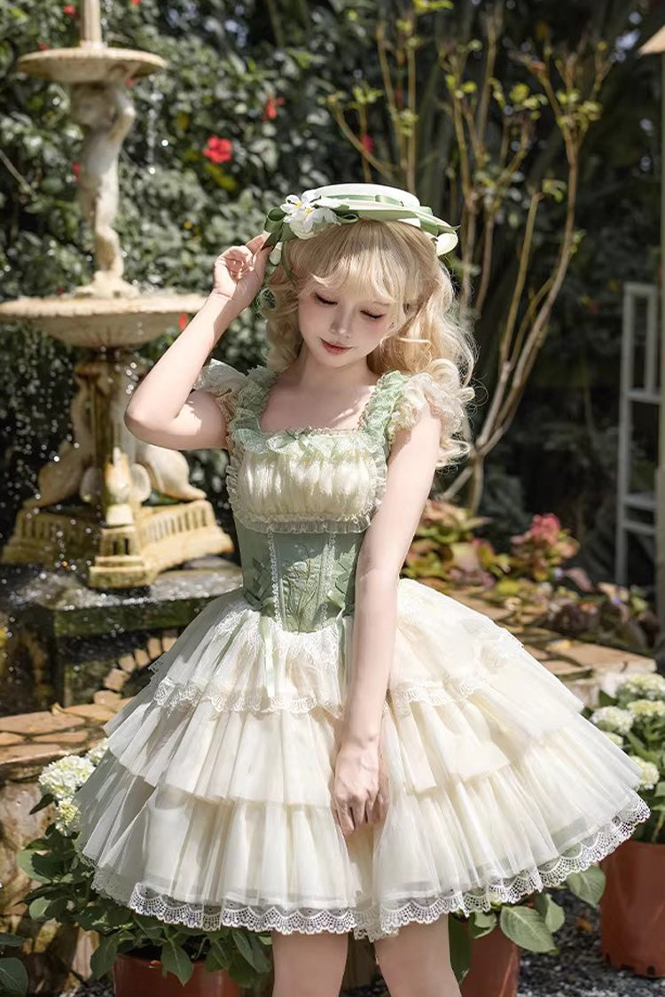 Lolita Jumper Skirt - Letters & Poems · Whisper Of, Green, Square Collar, Layered - additional product view 4