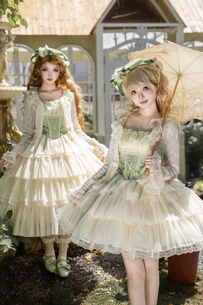 Lolita Jumper Skirt - Letters & Poems · Whisper Of, Green, Square Collar, Layered - additional product view 10