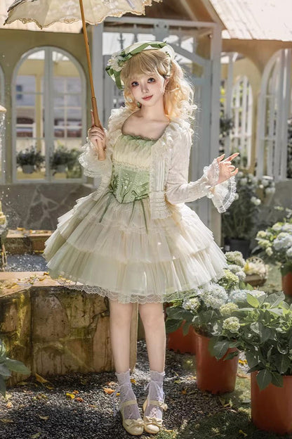 Lolita Jumper Skirt - Letters & Poems · Whisper Of, Green, Square Collar, Layered - additional product view 12