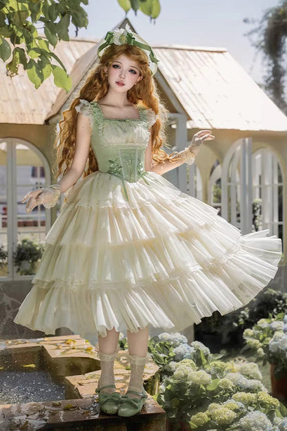 Lolita Jumper Skirt - Letters & Poems · Whisper Of, Green, Square Collar, Layered - additional product view 16
