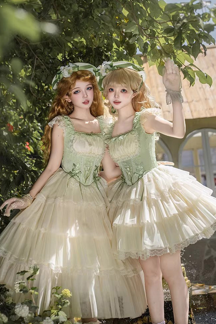 Lolita Jumper Skirt - Letters & Poems · Whisper Of, Green, Square Collar, Layered - main product image