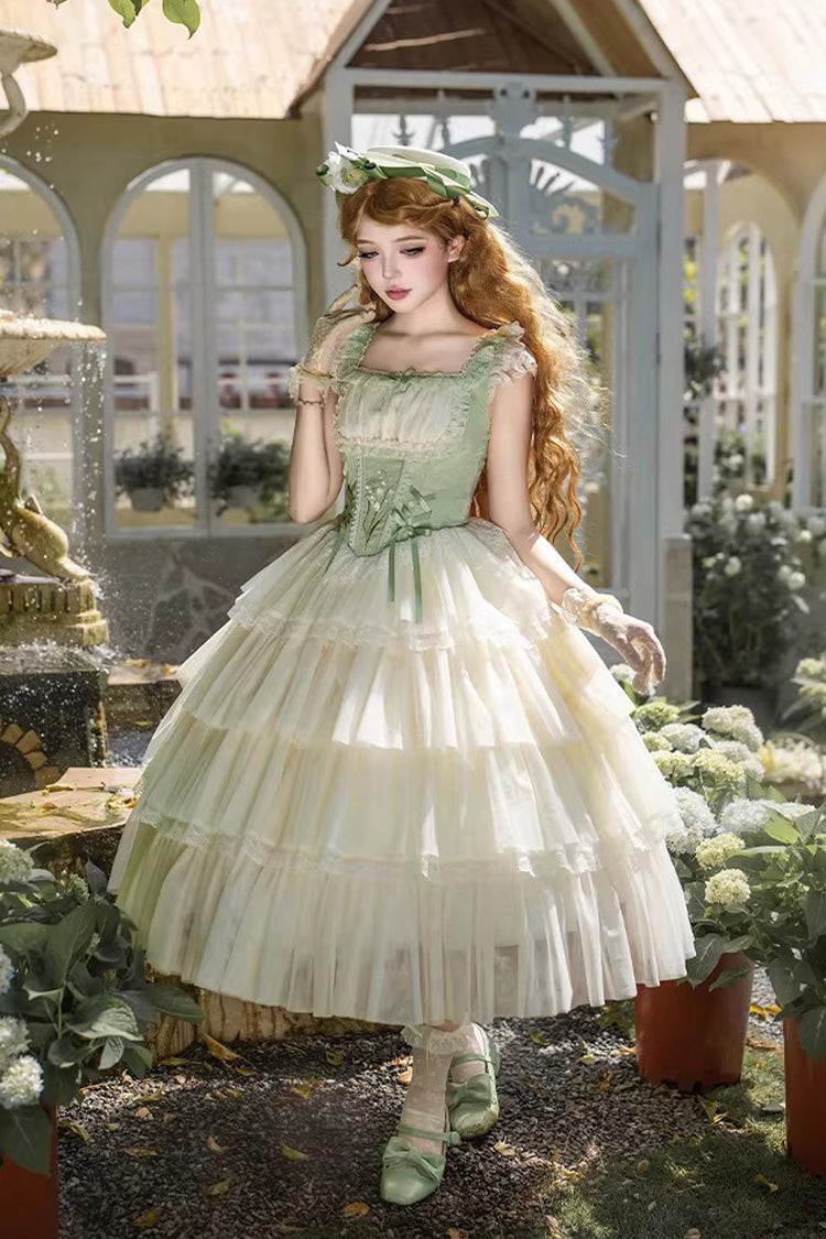 Lolita Jumper Skirt - Letters & Poems · Whisper Of, Green, Square Collar, Layered - S Green(Long) / M Green(Long) / L Green(Long) option