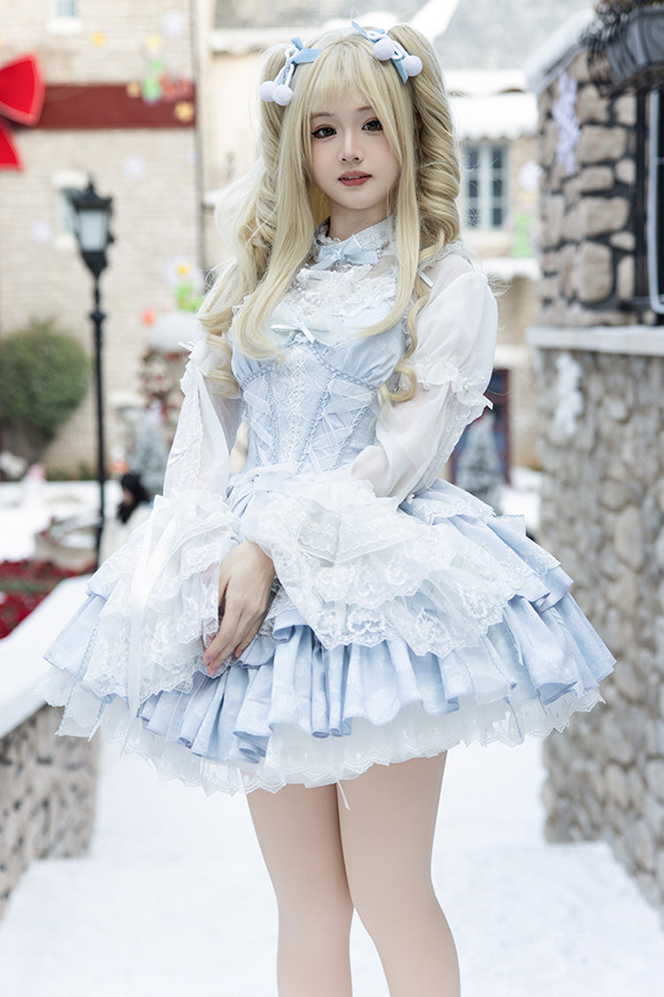 Lolita Jumper Skirt - Light Blue Halterneck, Blue, Bow Detail, Lace Trim, Ruffled - main product image