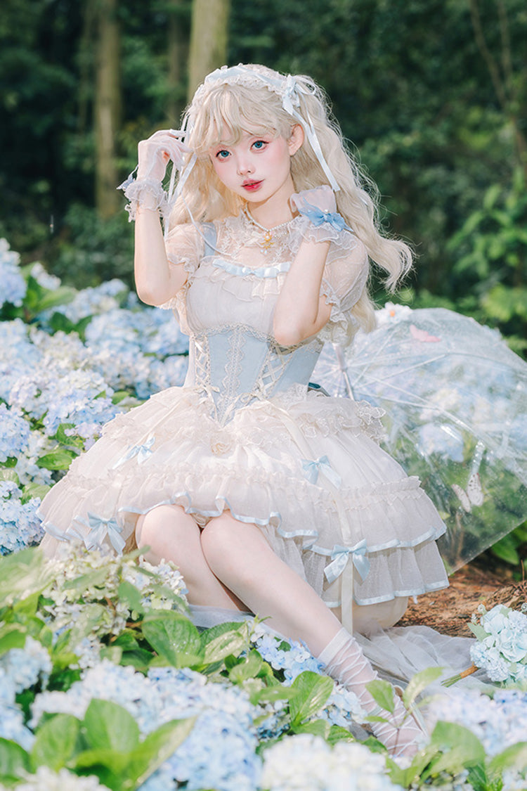 Lolita Jumper Skirt - Light Blue/ivory Dance Of Time, 2 Colors, Lace-Up, Sweet Style - additional product view 3
