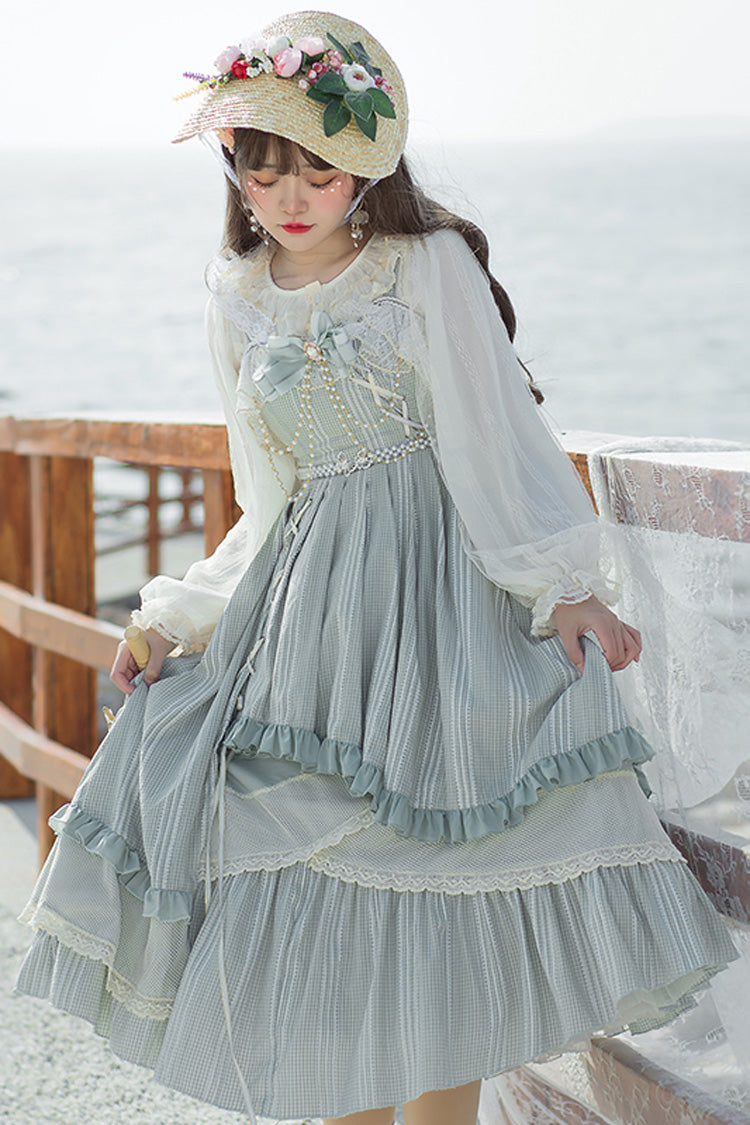 Lolita Jumper Skirt - Light Blue Ribbed Chiffon, Blue, Detachable Detail, Sweet Style - additional product view 2