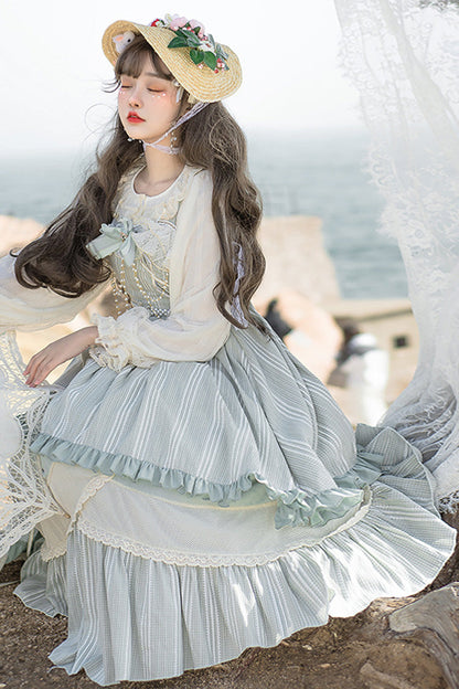 Lolita Jumper Skirt - Light Blue Ribbed Chiffon, Blue, Detachable Detail, Sweet Style - additional product view 3
