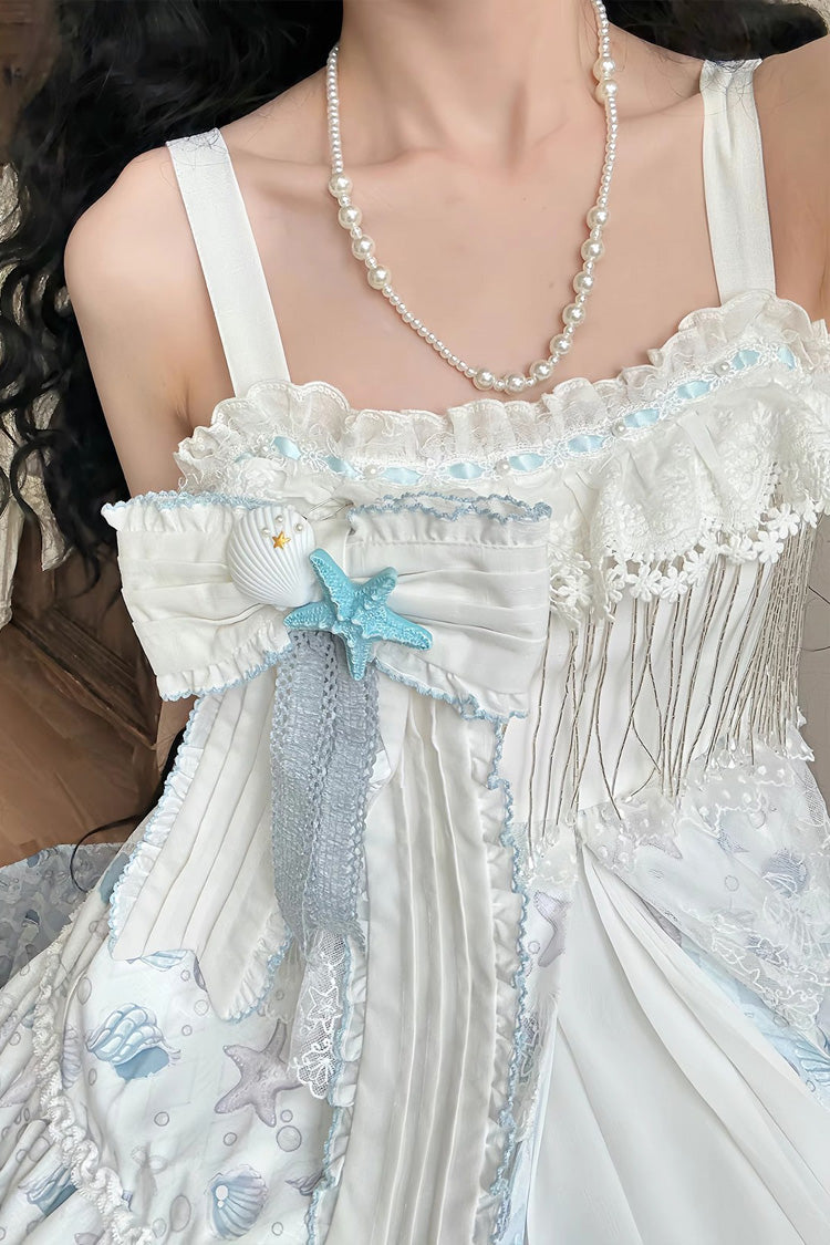 Lolita Jumper Skirt - Light Blue Shell Print Cardigan, Blue, Bow Detail, Printed - additional product view 3