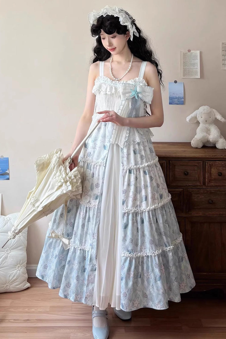 Lolita Jumper Skirt - Light Blue Shell Print Cardigan, Blue, Bow Detail, Printed - main product image