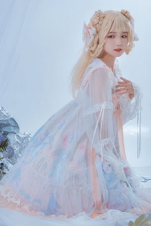 Lolita Jumper Skirt - Light Blue Violin Cat Print, Blue, High Waist, Sweet Style - additional product view 2