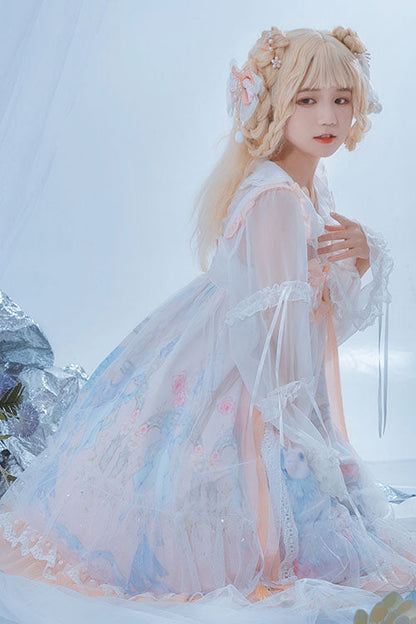 Lolita Jumper Skirt - Light Blue Violin Cat Print, Blue, High Waist, Sweet Style - additional product view 2