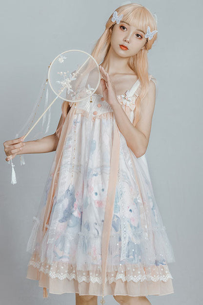 Lolita Jumper Skirt - Light Blue Violin Cat Print, Blue, High Waist, Sweet Style - additional product view 4