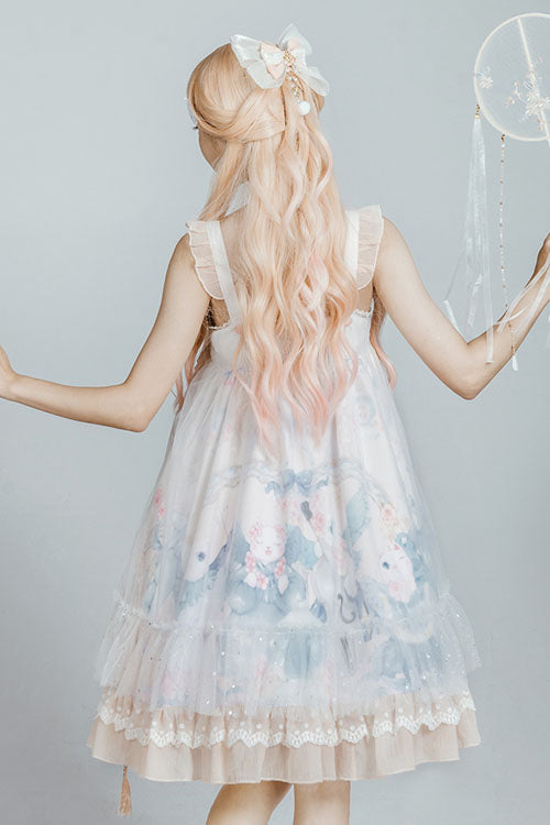 Lolita Jumper Skirt - Light Blue Violin Cat Print, Blue, High Waist, Sweet Style - additional product view 5