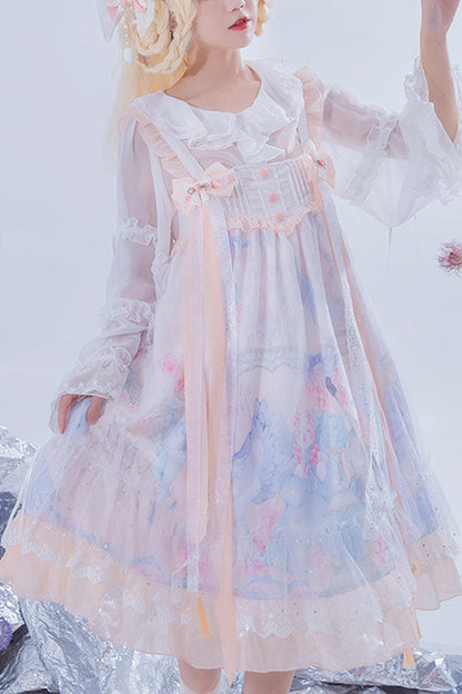 Lolita Jumper Skirt - Light Blue Violin Cat Print, Blue, High Waist, Sweet Style - main product image