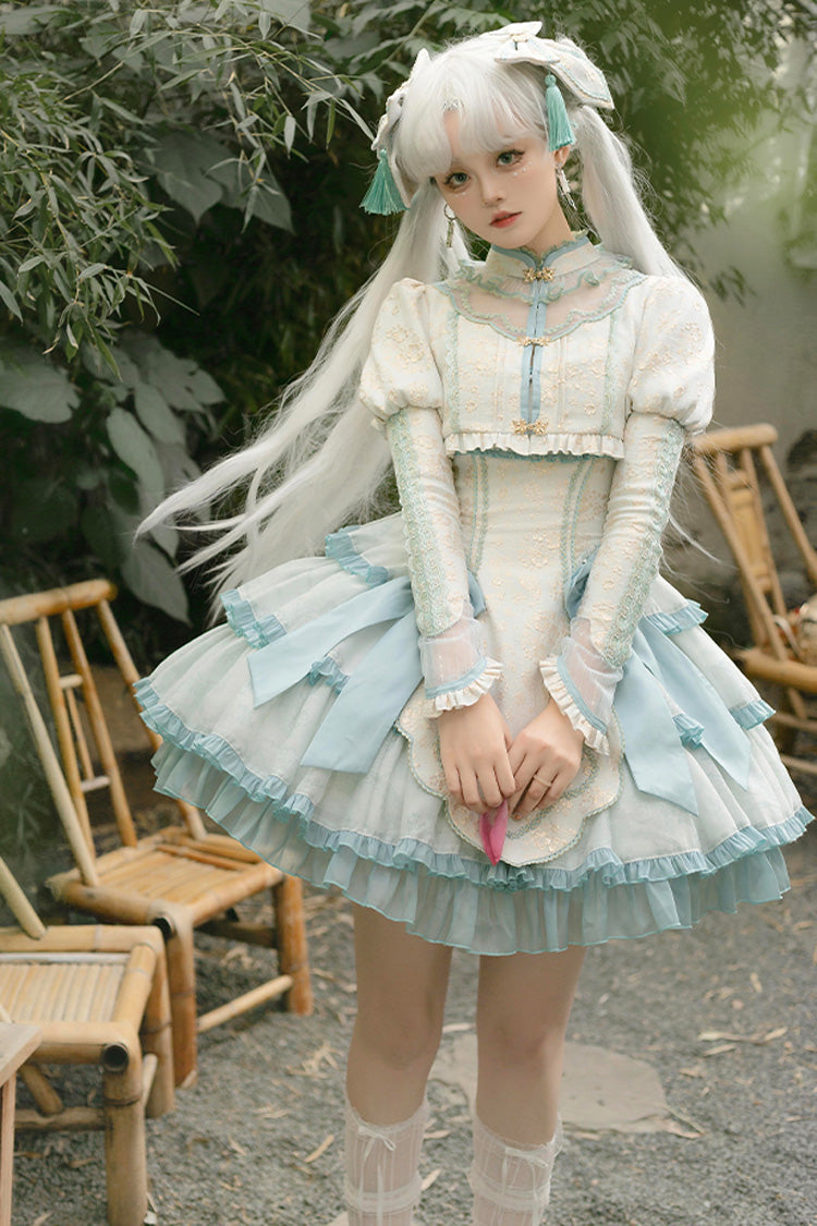 Lolita Jumper Skirt - Light Green Multi-layer, Green, Sweet Style, Chinese-Inspired Style - additional product view 3